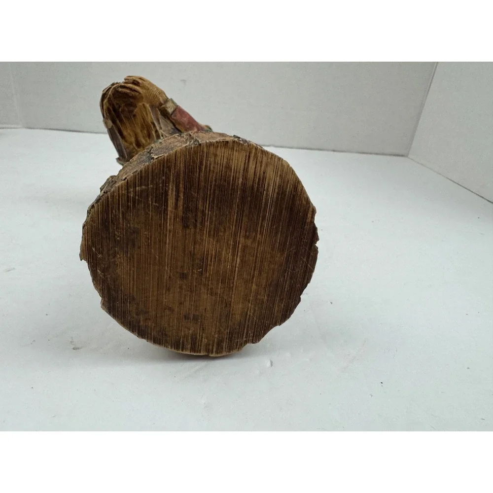 Vintage Hand Painted Angel Figurine Taper Candle Holder Rustic Wood Look Cherub